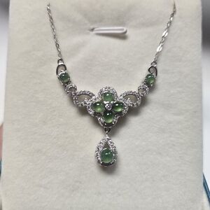 Elegant Silver and Green Jade Necklace